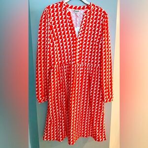Boden Orange and White Pleated Long Sleeve Sundress Size 10